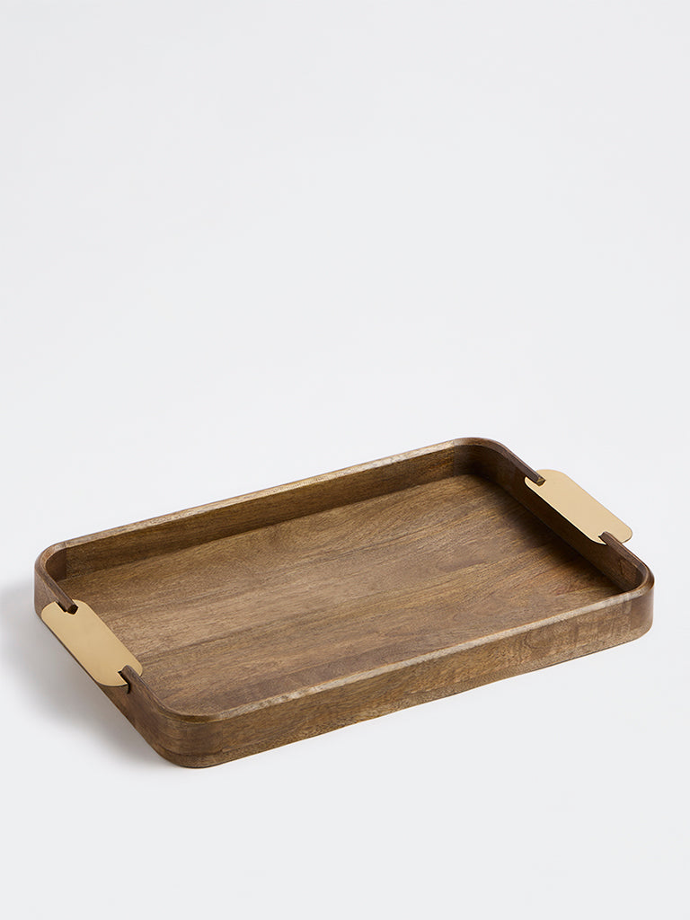 Westside Home Brown Wooden Tray with Metal Handles