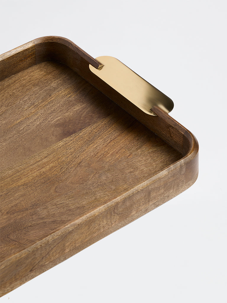Westside Home Brown Wooden Tray with Metal Handles