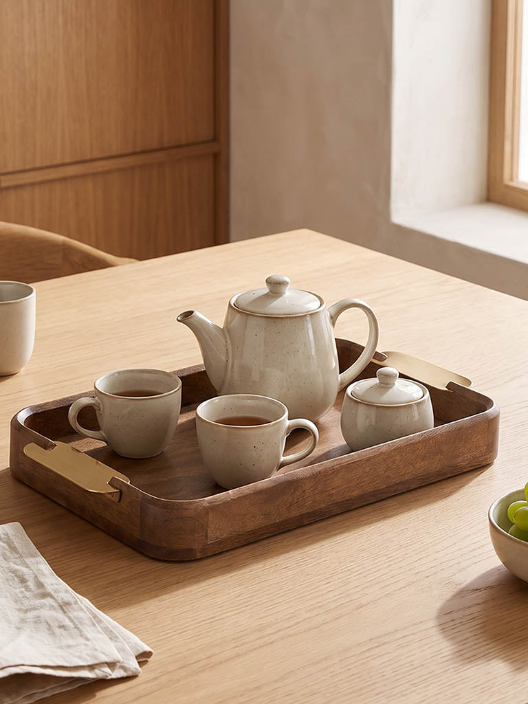 Westside Home Brown Wooden Tray with Metal Handles