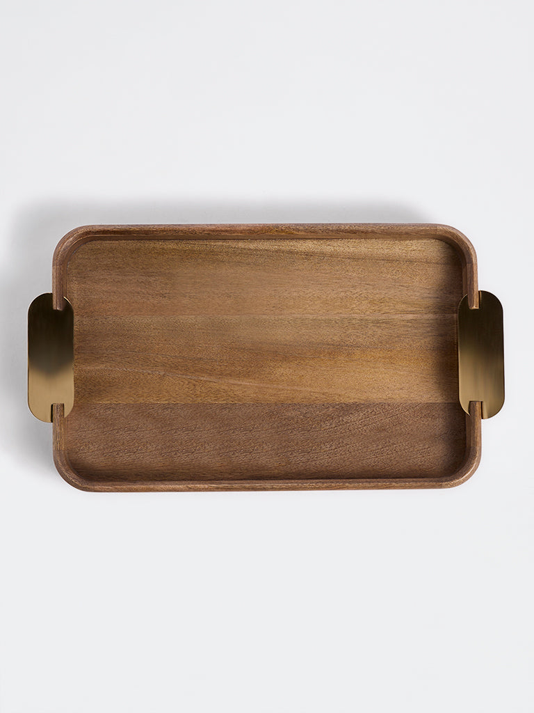 Westside Home Brown Wooden Tray with Metal Handles