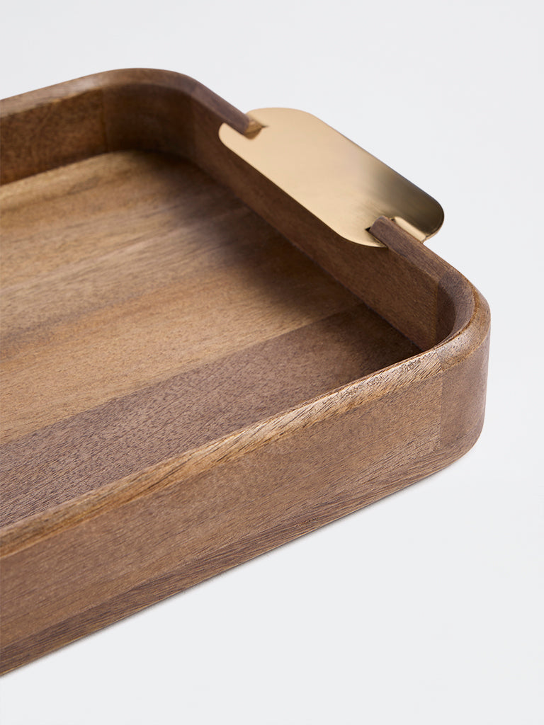 Westside Home Brown Wooden Tray with Metal Handles