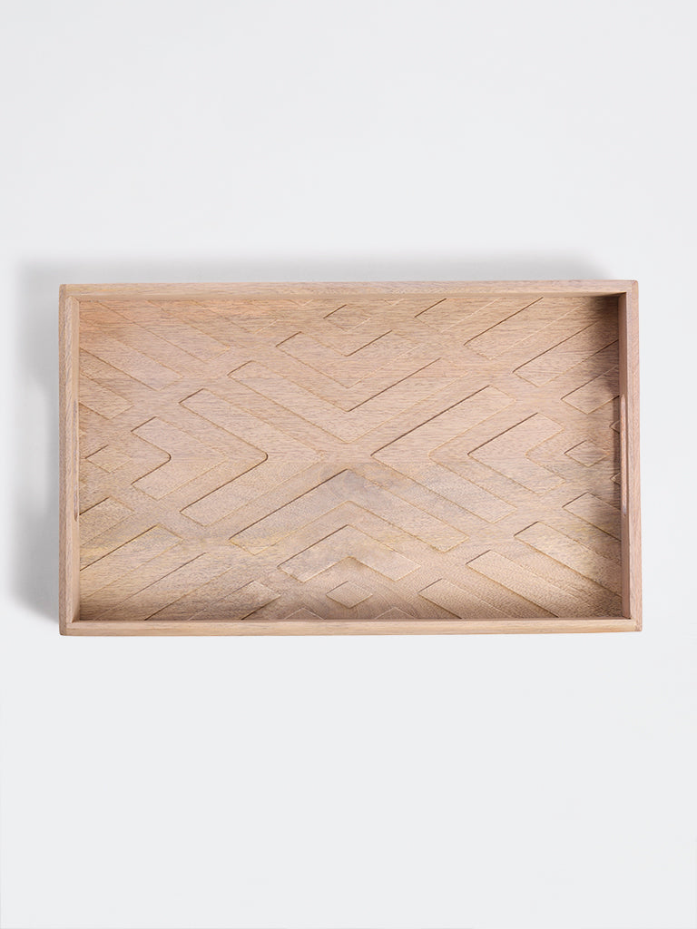 Westside Home Beige Geometric-Textured Wooden Serving Tray