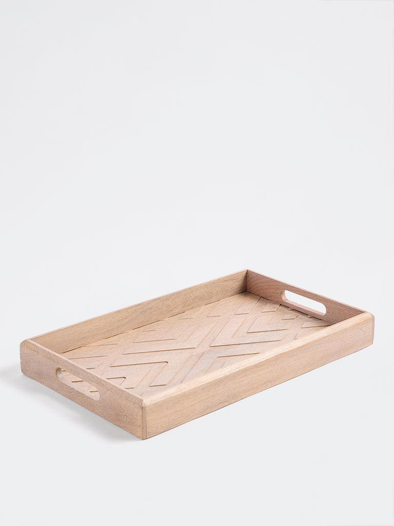 Westside Home Beige Geometric-Textured Wooden Serving Tray