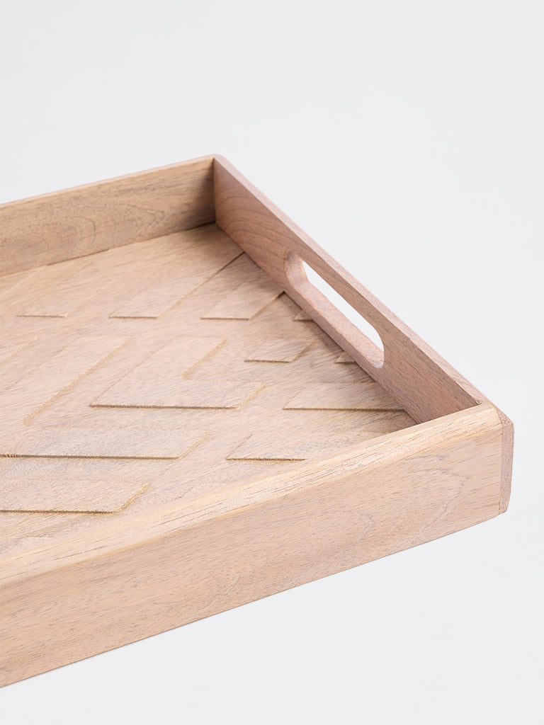 Westside Home Beige Geometric-Textured Wooden Serving Tray