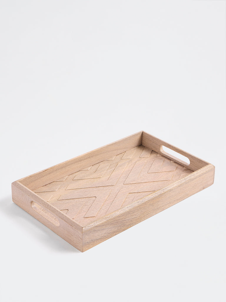 Westside Home Beige Geometric-Textured Wooden Serving Tray