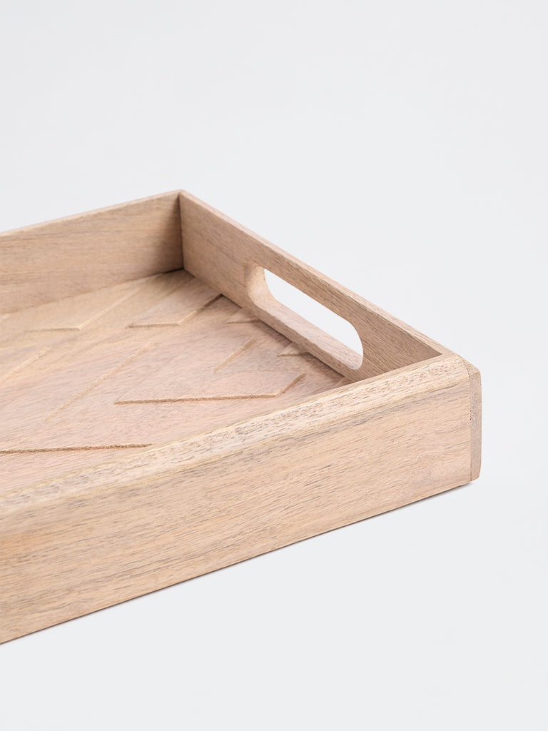 Westside Home Beige Geometric-Textured Wooden Serving Tray