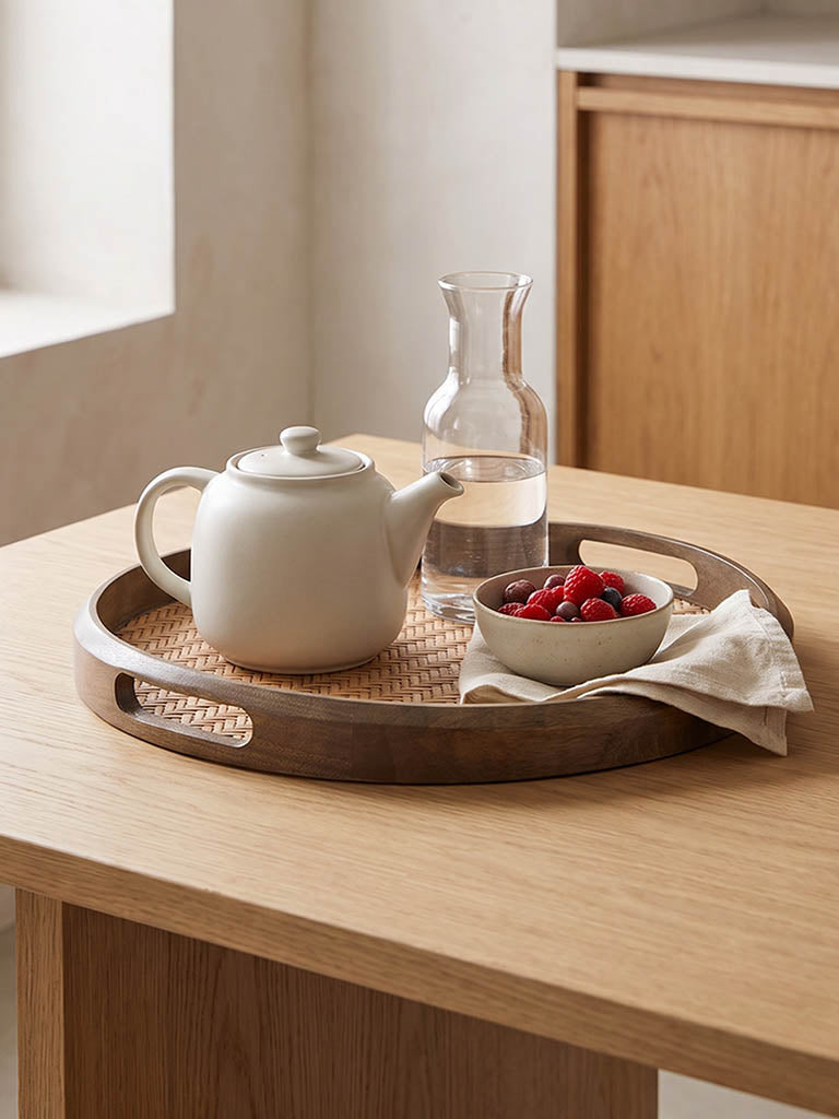 Westside Home Beige Rattan Woven Wooden Tray