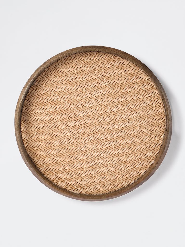 Westside Home Beige Rattan Woven Wooden Tray