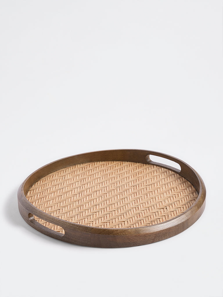 Westside Home Beige Rattan Woven Wooden Tray