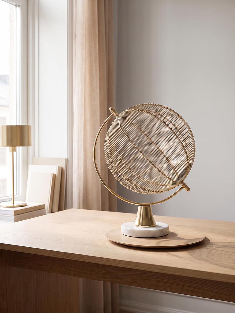 Westside Home Gold Metal Wired Globe with White Marble Base