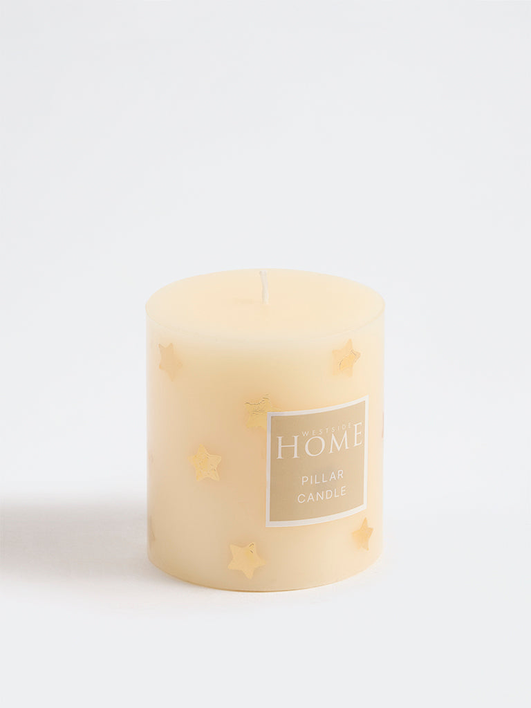 Westside Home Cream Star Foil Detailed Pillar Candle