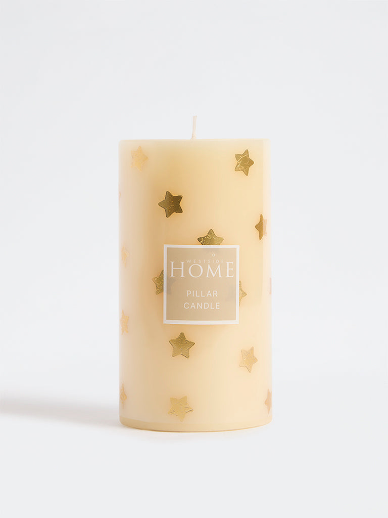 Westside Home Cream Star Foil Detailed Pillar Candle