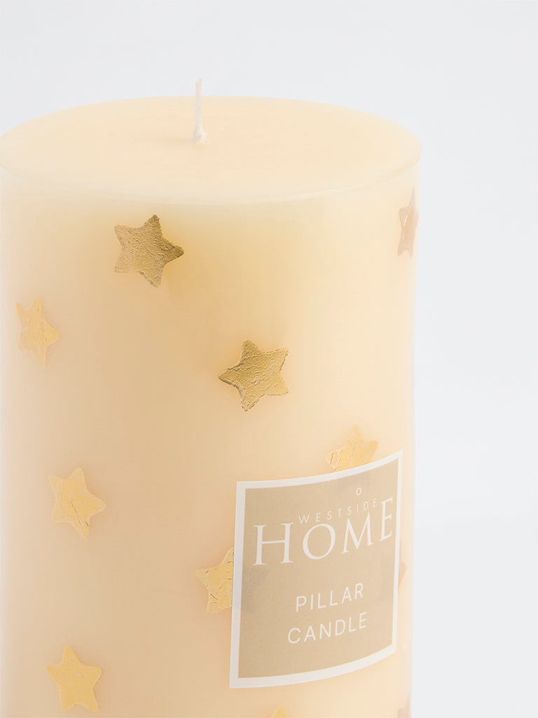 Westside Home Cream Star Foil Detailed Pillar Candle