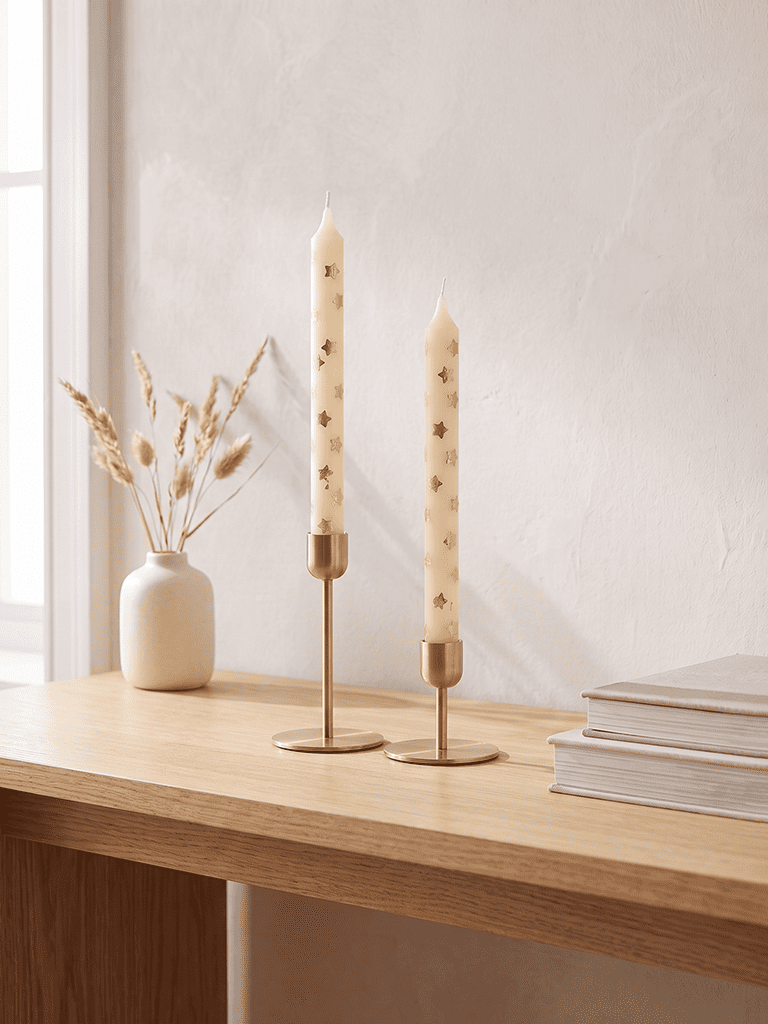Westside Home Ivory Star Design Taper Candles - Pack of 2