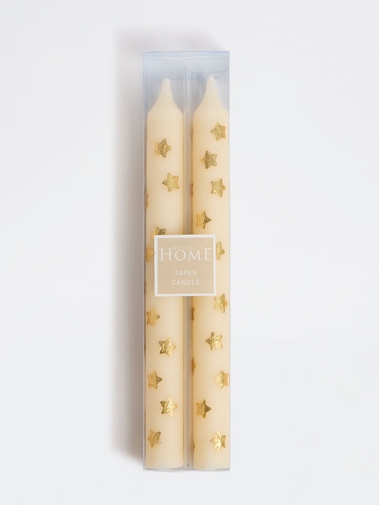 Westside Home Ivory Star Design Taper Candles - Pack of 2