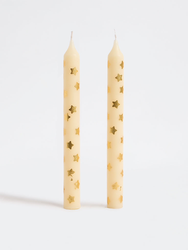 Westside Home Ivory Star Design Taper Candles - Pack of 2