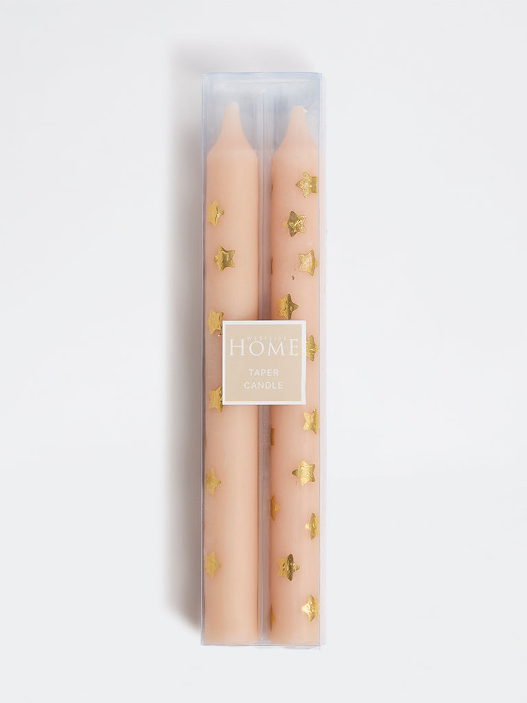 Westside Home Peach Star Printed Taper Candles - Pack of 2