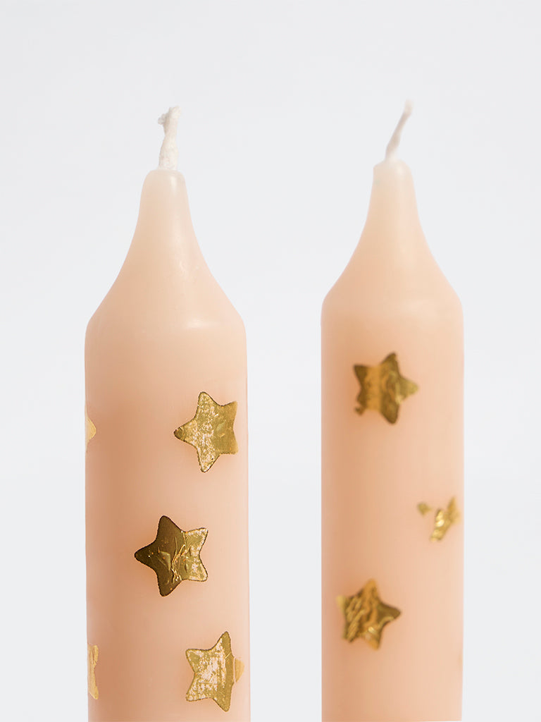 Westside Home Peach Star Printed Taper Candles - Pack of 2
