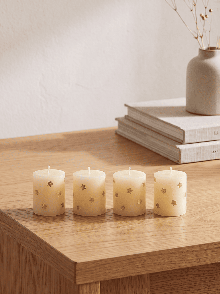 Westside Home Cream Star Foil Detailed Votive Candles - Pack of 4