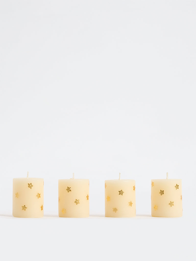 Westside Home Cream Star Foil Detailed Votive Candles - Pack of 4