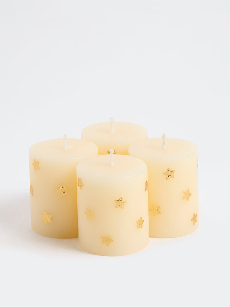 Westside Home Cream Star Foil Detailed Votive Candles - Pack of 4