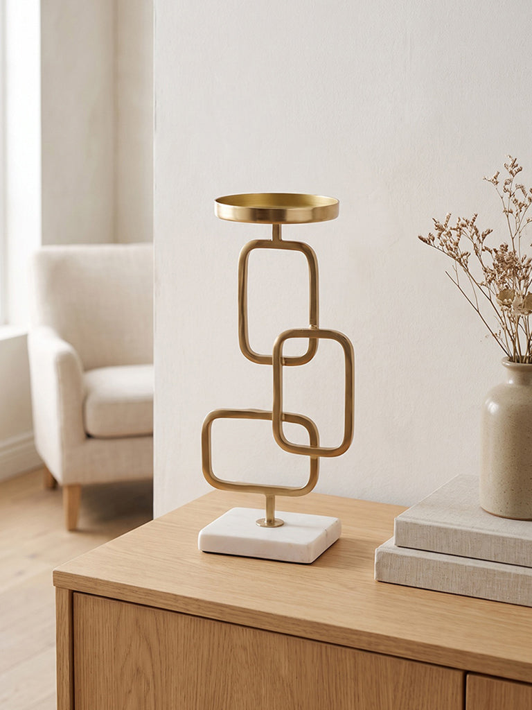 Westside Home Gold Metal Geometric Pillar Design Candle Holder