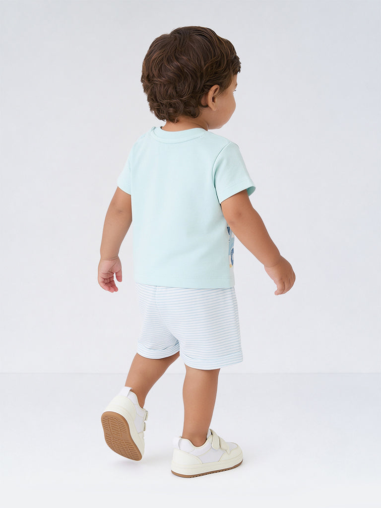 HOP Baby Boys Blue Printed Cotton T-Shirts - Pack of 3