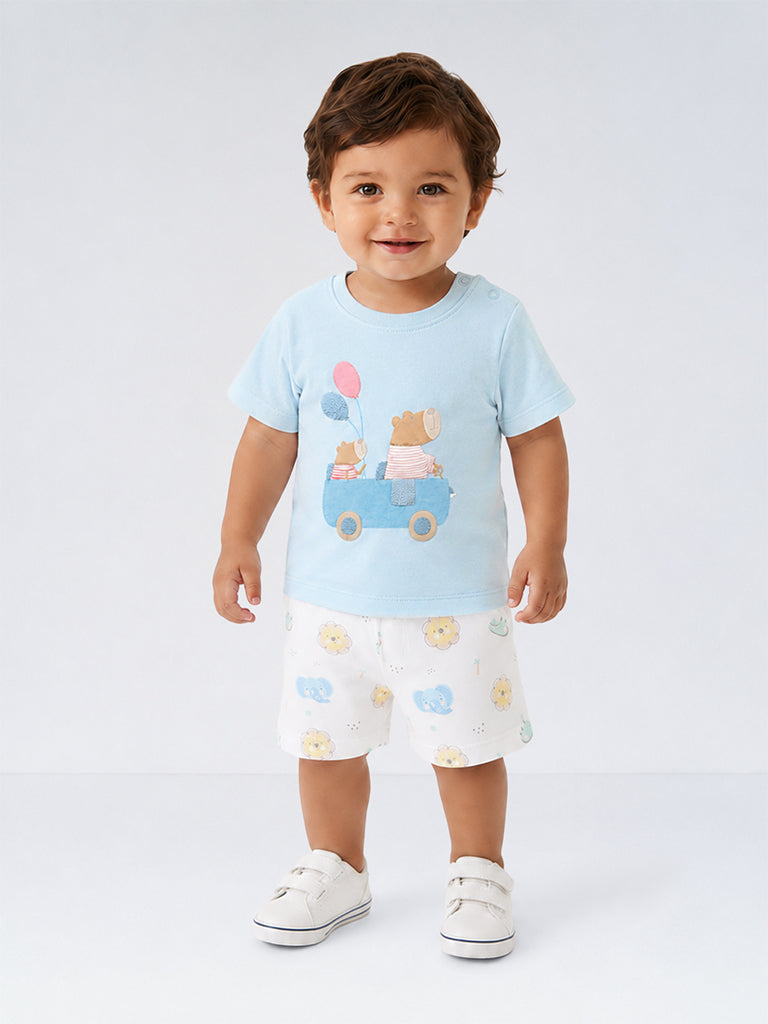 HOP Baby Boys Multicolour High-Rise Cotton Shorts - Pack of 5