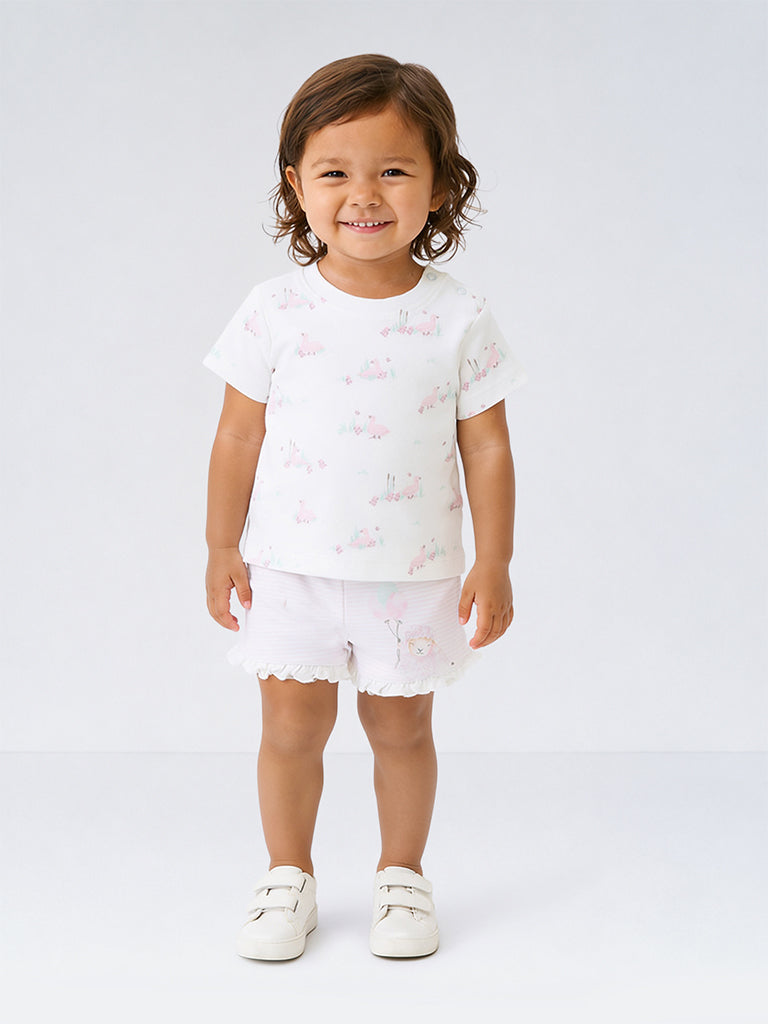 HOP Baby Girls Multicolour Printed Cotton Shorts - Pack of 3