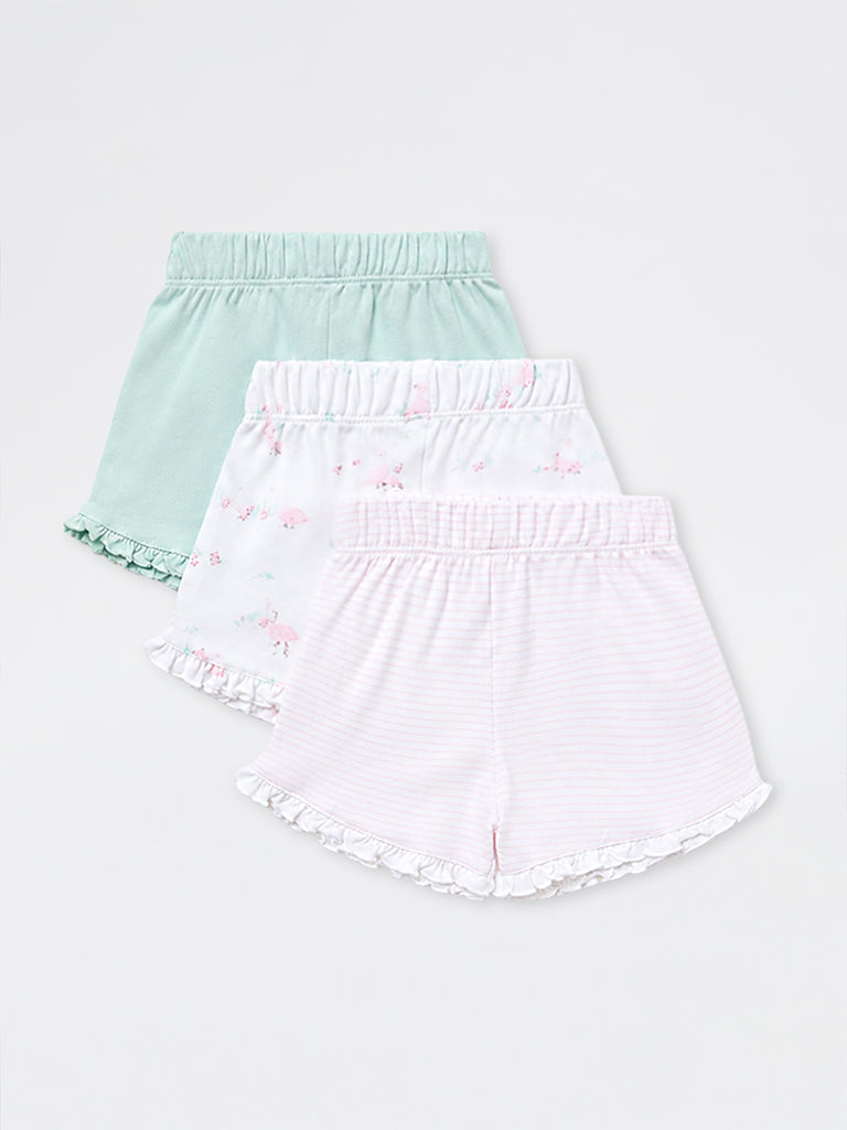 HOP Baby Girls Multicolour Printed Cotton Shorts - Pack of 3