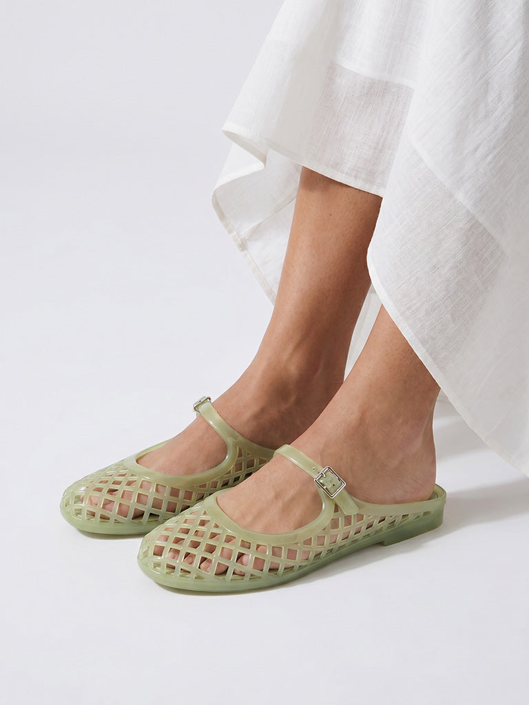 LUNA BLU Sage Green Mary Jane Jelly Shoes