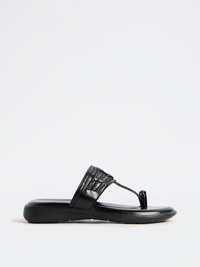 LUNA BLU Black Kolhapuri Comfort Sandals