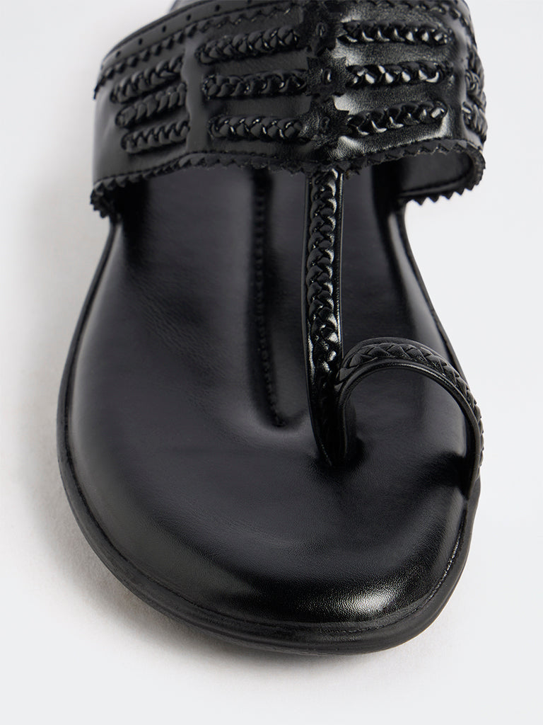 LUNA BLU Black Kolhapuri Comfort Sandals