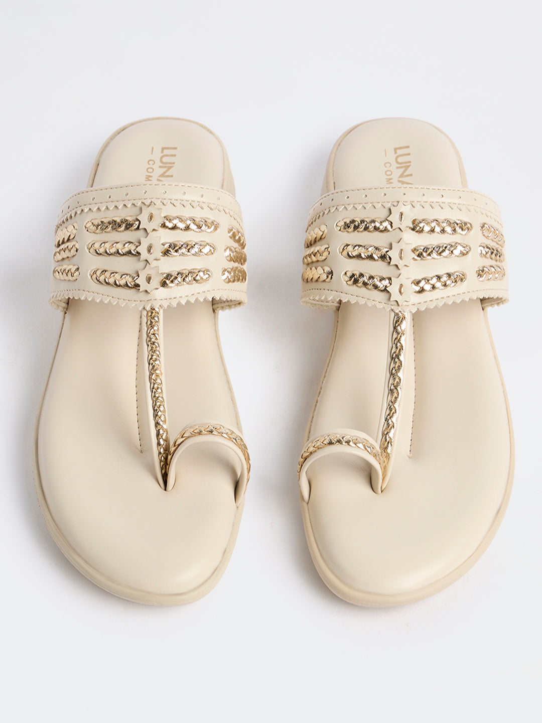 LUNA BLU Ivory Braided Kolhapuri Comfort Sandals