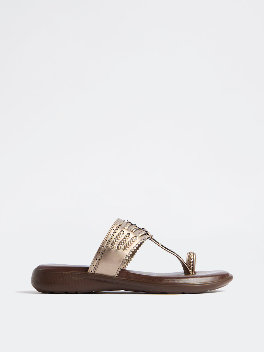 LUNA BLU Pewter Braided Kolhapuri Comfort Sandals