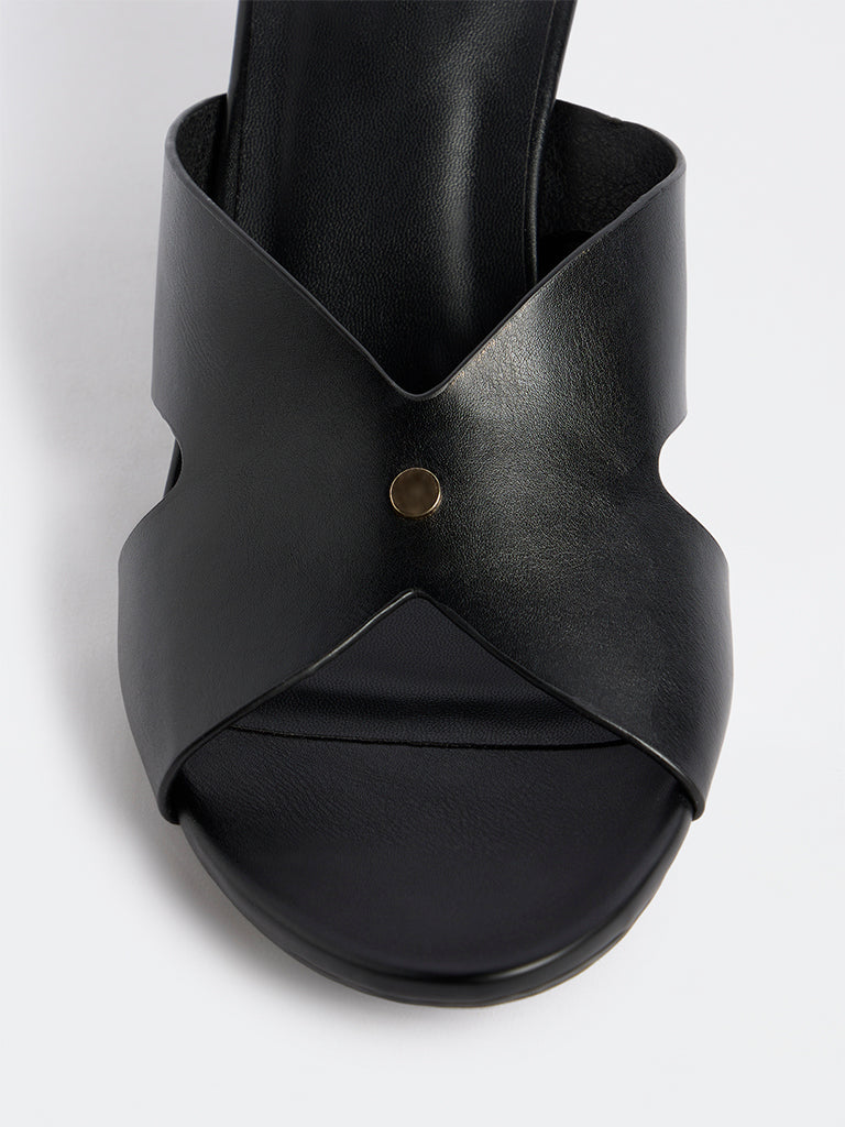 LUNA BLU Black Wedge-Heel Sandals