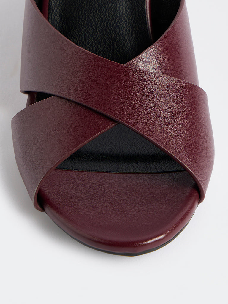 LUNA BLU Burgundy Criss-Cross Strap Heel Sandals