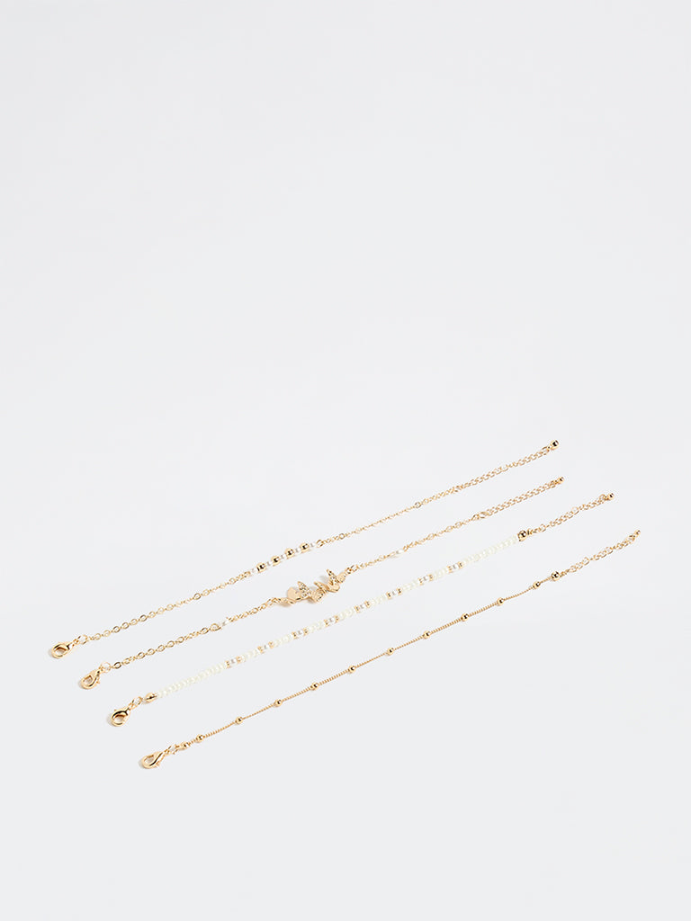 Westside Accessories Gold and White Bracelets - Pack of 4