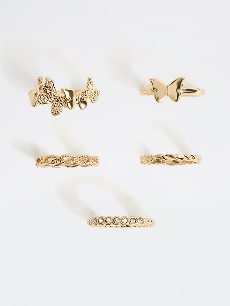 Westside Accessories Gold Butterfly Rings - Pack of 5