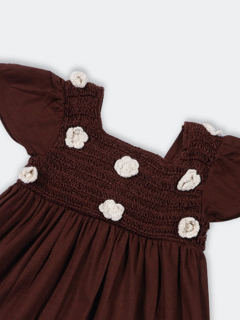 HOP Kids Girls Brown Floral Bodice Cotton Fit and Flare Dress