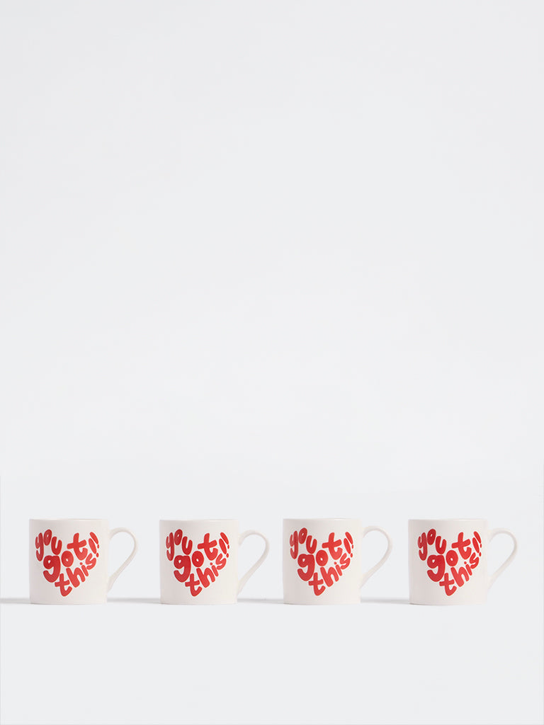 Westside Home Red and White Text Design Mugs - Set of 4