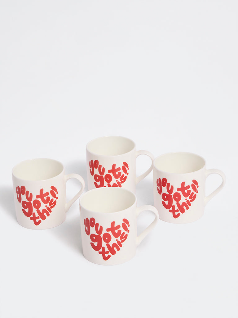 Westside Home Red and White Text Design Mugs - Set of 4