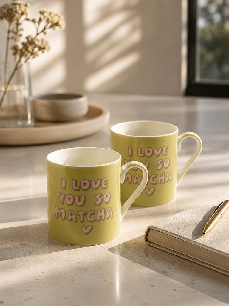 Westside Home Green Text Printed Mugs - Set of 2