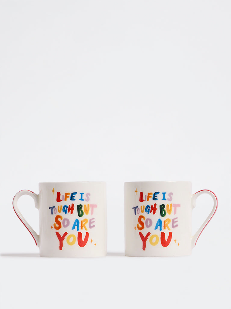 Westside Home Multicolor Typography Mugs - Set of 2