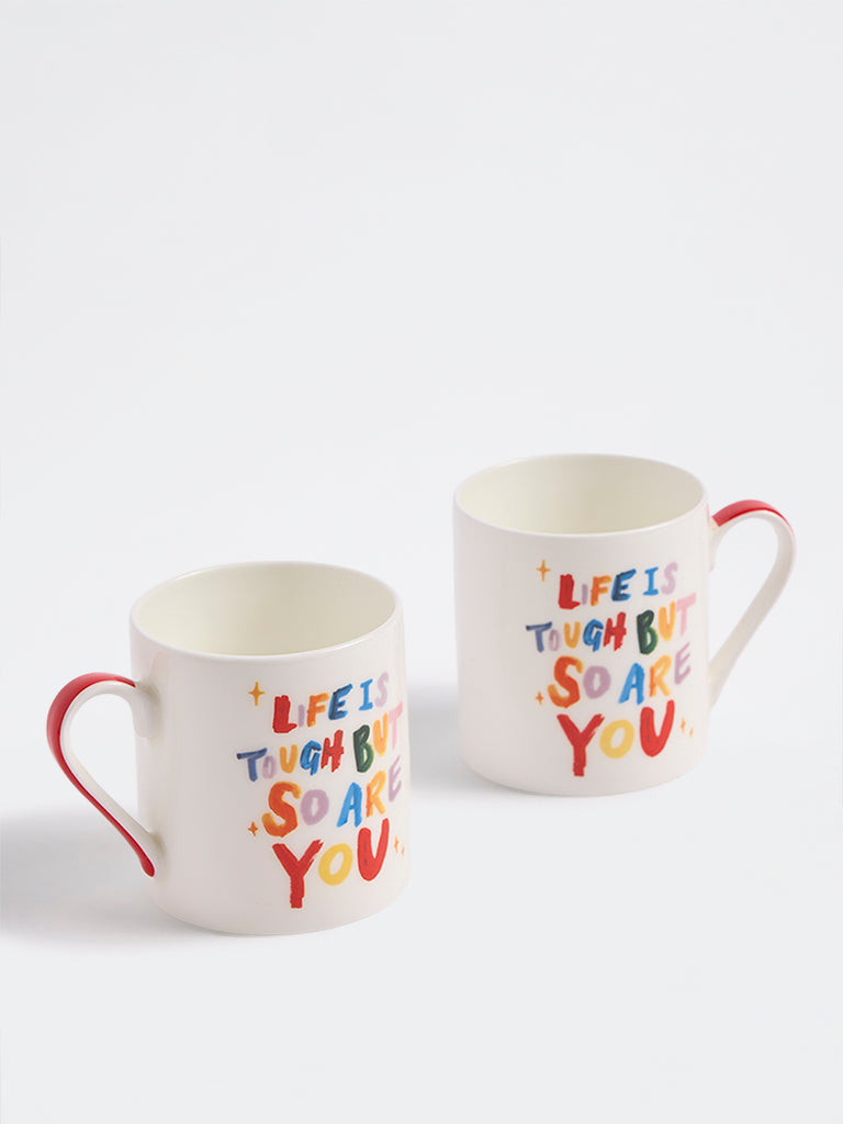 Westside Home Multicolor Typography Mugs - Set of 2