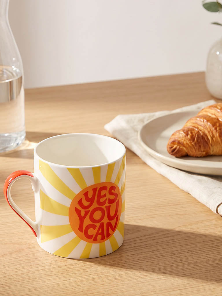 Westside Home Yellow Text Printed Mugs - Set of 2