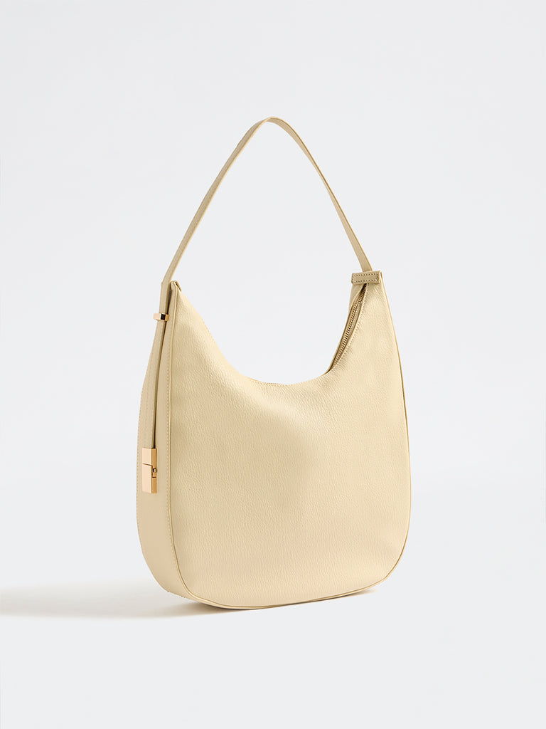 Westside Cream Textured Moon Shoulder Bag