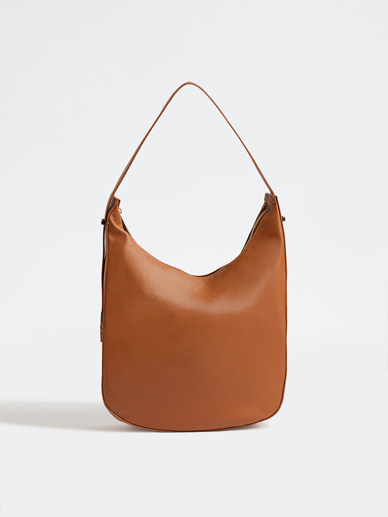 Westside Light Brown Textured Moon Shoulder Bag