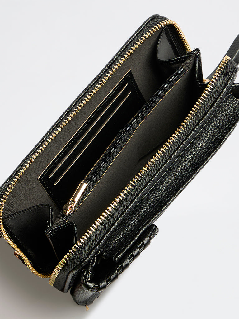 Westside Black Textured Mobile Sling Bag