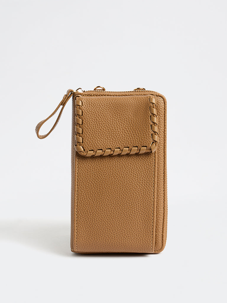 Westside Brown Textured Mobile Sling Bag